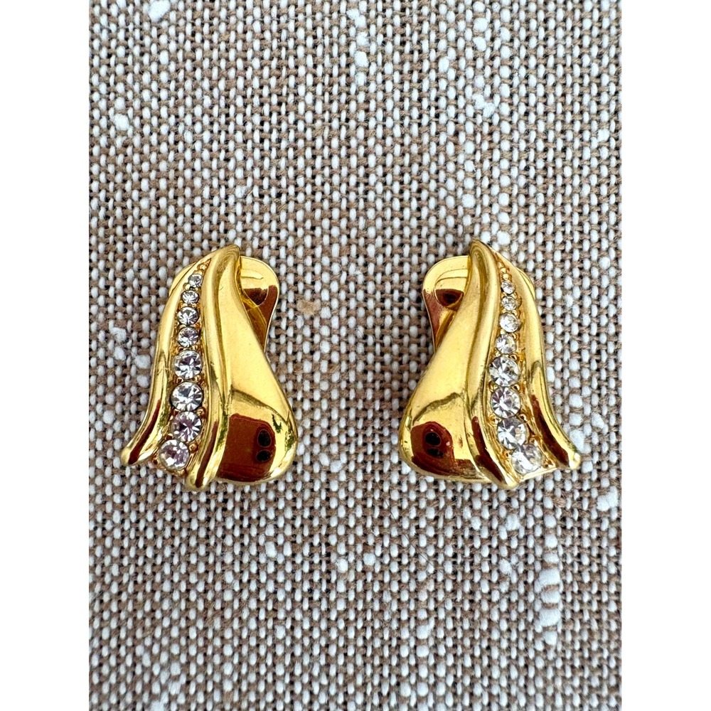 VTG Vendome Clip On Earrings Gold Tone Rhinestone MCM Statement Costume Jewelry